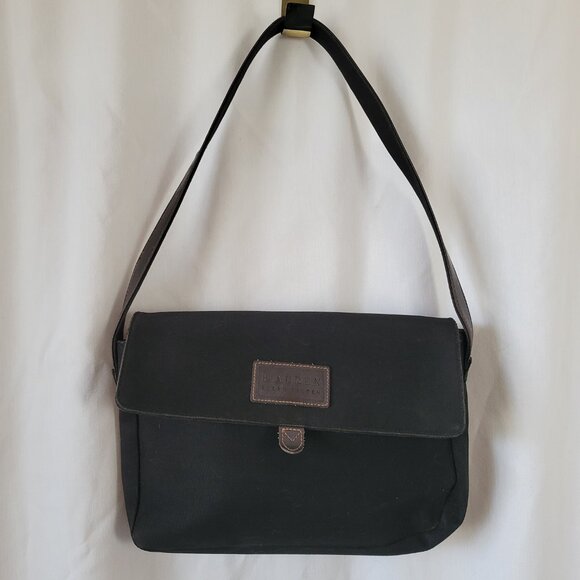 Lauren Ralph Lauren Bag Black Canvas Designer Shoulder Single Strap Brown Classi - Picture 1 of 13